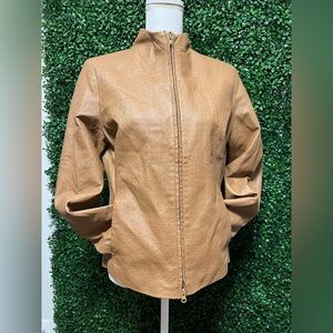 Vintage EXPRESS World Brand Leather Jacket Ostrich Print Brown 11/12 EUC.
